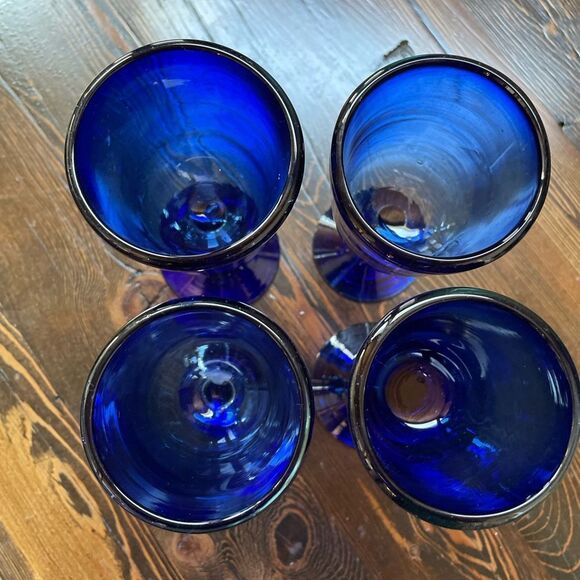 Cobalt Blue Glass Goblet Set of 4 - Picture 3 of 10